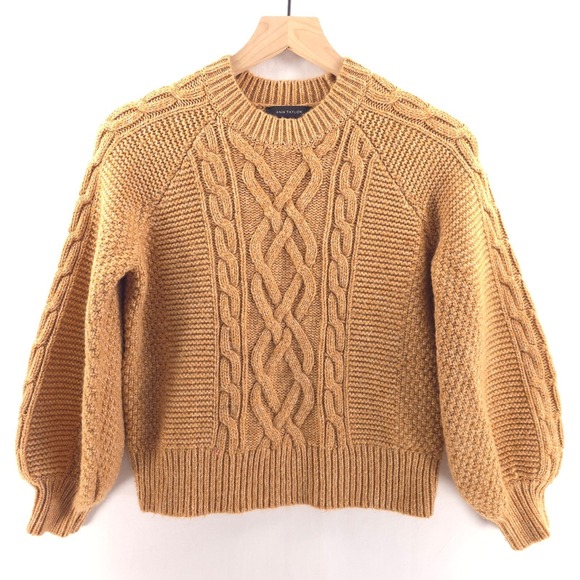 Ann Taylor Sweaters - Ann Taylor Womens Sweater M Camel Cable Honeycomb Knit Balloon Sleeve Raglan